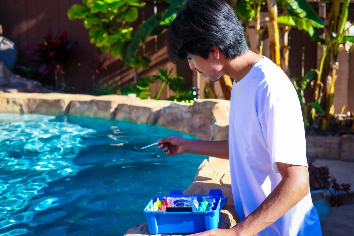 Pool cleaning in progress